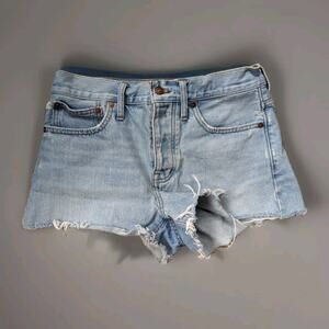 Women’s Madewell Relaxed Denim Shorts Light Wash Raw Hem Size 26